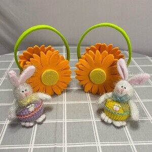 Bunny Easter Rabbit May Day Daisy Flower Felt Basket Bag Spring Gift Decor Lot